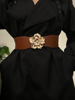 Ceinture en cuir PU fleuri haut de gamme pour femmes, ceinture élastique, réglable, cinche la taille, convient aux robes et aux pulls.