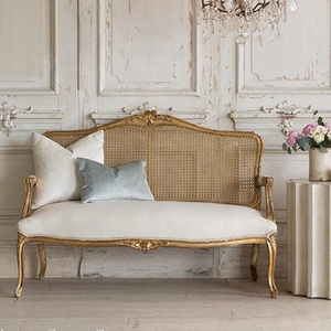 Hot Selling Farmhouse Vintage Classic Wood <b>Rattan</b>/cane Fabric love Seat Living Room Designs - Product Image 3