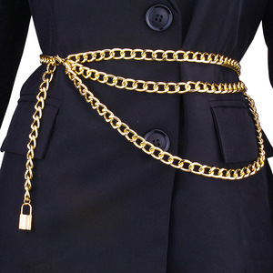 โซ่คาดเอวแฟชั่น โซ่โลหะผสมสังกะสี จี้รูปทรงล็อค สำหรับทุกเพศ สวมใส่ได้ทุกวัน สไตล์ฮิปฮอป หลายชั้น - Product Image 2