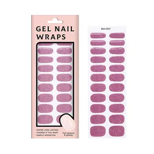 Salon Quality Durable Semi Curing Gel Nail Strip Sticker 22 Fingertip Glue Full Coverage Gel Nail Sticker
