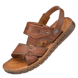 Sandales d'été décontractées pour hommes 2026, à enfiler, à bout ouvert, confortables, pour la plage et l'extérieur, avec empeigne en cuir véritable, pantoufles à double usage - Product Image 5