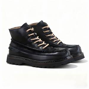 Bottes pour hommes en cuir de vachette de haute qualité - Antidérapantes, résistantes à l'usure, style workwear, polyvalentes, décontractées, rétro américaines, respirantes, chaussures d'extérieur - Product Image 1
