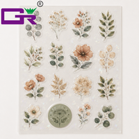 Autocollants en vinyle holographiques personnalisés en forme d'étoile, autocollants floraux en aquarelle, PET imperméable, protection UV, journal, scrapbooking
