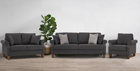 Nuhoom Canapé 1 place IMPALA en tissu gris élégant, fauteuil moderne et minimaliste avec accoudoirs roulés à l'anglaise, dossier coussin, chêne malaisien durable