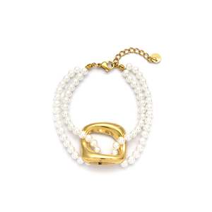 Pearl <b>Bracelet</b> With <b>Gold</b> Plated Stainless Steel Clasp Double Strand White <b>Beads</b> Jewelry For Women - Product Image 1