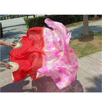 Éventail de danse long en soie tie-dye, voile fluide dégradé, manche en bambou 1,2 m, 1,5 m, 1,8 m, éventail de danse du ventre pour spectacle et fête