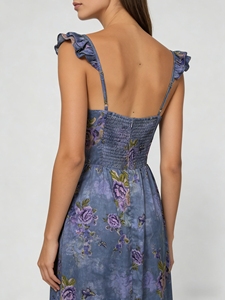 Vestido largo maxi floral personalizado con <span class=keywords><strong>mariposas</strong></span> <span class=keywords><strong>para</strong></span> <span class=keywords><strong>mujer</strong></span>, cuello cuadrado, tirantes con volantes, corsé, línea A, estilo casual elegante de verano, vestido afgano. - Product Image 3