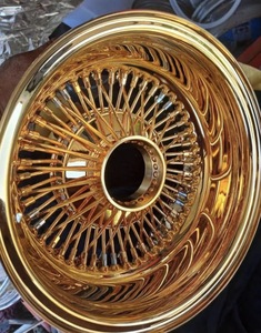 HRW Lowrider 13x7 Deep Dish Reverse Lace Spoke Gold Wire Wheels avec adaptateur, nouvelles jantes en acier, ajustement universel - Product Image 5