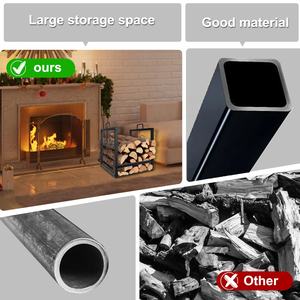 Support compact pour bûches de cheminée d'intérieur noir, porte-bûches en bouleau, porte-bois de chauffage, outils de transport, couvercles, conteneur à bois de chauffage, ensemble d'outils métalliques - Product Image 4