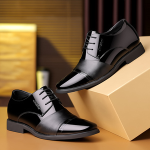 Mocassins en cuir à bout pointu pour hommes, à enfiler, avec talon compensé dissimulé, nouvelle collection, en cuir véritable, pour le bureau, la carrière et les mariages - Product Image 5