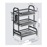 Égouttoir à vaisselle noir en acier au carbone, 3 niveaux, portable, avec porte-couverts, antirouille, pour rangement et organisation de cuisine et de maison