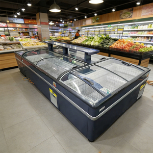 Réfrigérateur <span class=keywords><strong>américain</strong></span> à porte vitrée incurvée commerciale, sans givre, congélateur de présentation en îlot pour supermarché - Product Image 1