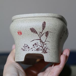 Maceta de Bonsái en Miniatura Zisha, Arcilla con Diseño de Copo de Nieve, Hecha a Mano, Estilo Chino, Maceta Grabada - Product Image 4