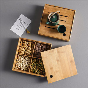 Caja de almacenamiento compartimentada de bambú con tapa para refrigerios, frutas secas, nueces, dulces, estilo rectangular simple - Product Image 4