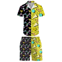 Camiseta Polo de traje de playa de verano con estampado digital divertido para hombre con manga corta y pantalones cortos de baño para niños para Halloween