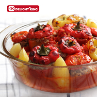 Fabricant de casseroles en verre borosilicate ambré, casserole ronde en verre, vente chaude, plat à gratin en verre