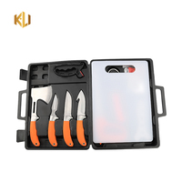 Ensemble de couteaux de chasse en acier inoxydable à lame amovible avec boîte en PVC portable, ensemble de couteaux de chasse tactiques et tranchants pour le camping