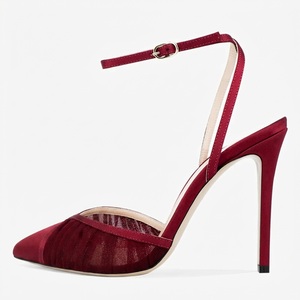Escarpins slingback à talon aiguille pour femme, à bout pointu, en maille froncée, avec bride de cheville, vente en gros OEM - Product Image 2