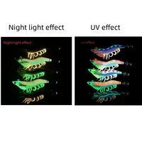 Nouvelle conception, leurre de pêche au calamar à coulée rapide de 12,8 cm et 30 g avec effet lumineux et UV, pattes souples en bois de Paulownia, appât artificiel en forme de crevette