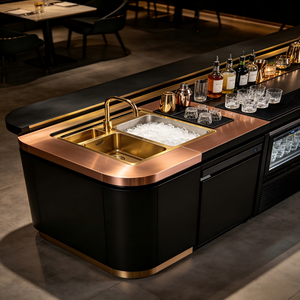 Équipement Bar OEM Station de bar à cocktails avec réfrigérateur Comptoir de bar mobile en acier inoxydable Station de cocktails Mobilier de bar - Product Image 3