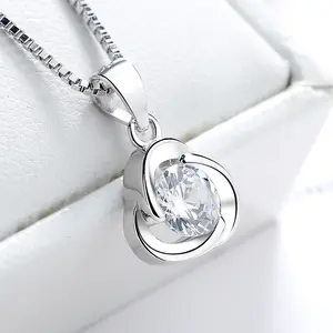 Rotating Petals Diamonds-set Women's Pendants Chain Necklaces 925 Sterling Silver Pendants For Women Simple Fashionable Pendant