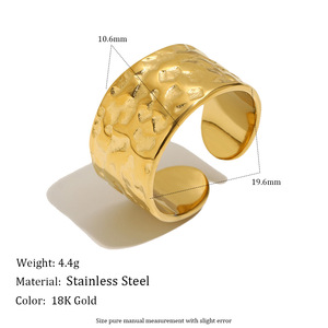 Stainless Steel 18K <b>Gold</b> PVD Plated Hammered Textured Open Cuff <b>Ring</b> Trendy Adjustable Wide Band Finger <b>Ring</b> <b>Set</b> For Women - Product Image 4