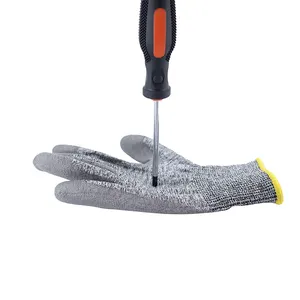 15G Fabrieksniveau C-F Pu Ultradunne Grijze Afwerking Gecoat Anti-Cut Handschoen Niveau 5 Gesneden Gecoate Bouwwerk Veiligheidshandschoenen Anti-Snit