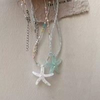 Meetyoo Vente en gros Tendance Étoile de mer Été Plage Coloré Perlé Collier ras du cou Doux Cool Couches Chaînes en plastique Bijoux pour femmes