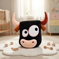 Bantal Boneka Kepala Banteng Custom OEM, Bantal Hewan Isi Dakron dengan Wajah Kartun Bersulam untuk Merchandise Maskot