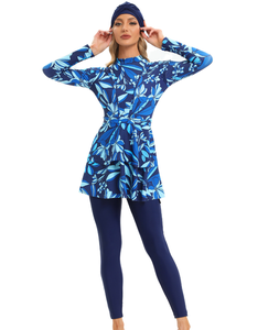 ชุดว่ายน้ำมุสลิมแขนยาว2สี3ชิ้นกางเกงรัดรูป - Product Image 1