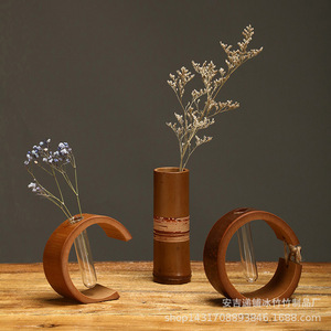 Florero de bambú, florero de estilo chino para arreglos florales, florero pequeño creativo para escritorio, hidropónico, estilo Zen retro pequeño - Product Image 1