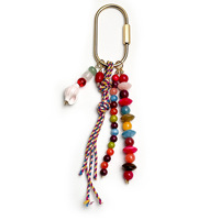 Porte-clés bohème perlé avec breloque en pierres colorées et cristaux, pendentif avec mousqueton doré pour sac et pochette
