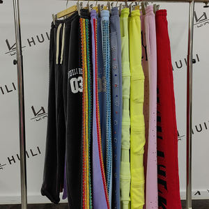 Huili 하이 스트리트 고민 워시 찢어진 스웨트 팬츠 남성 맞춤형 스트라이프 트리밍 라인 석 대형 와이드 레그 헐렁한 스웨트 팬츠 - Product Image 5