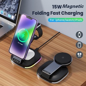 Artículos de regalo Premium Soporte de carga inalámbrica 3 en 1 rápido de 15W con Interruptor táctil Luz nocturna RGB dinámica para iPhone 16 Logotipo personalizado - Product Image 3