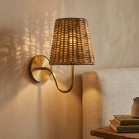 Applique murale en laiton Jingshi avec abat-jour rond tressé, lumière chaude à intensité variable pour la décoration intérieure