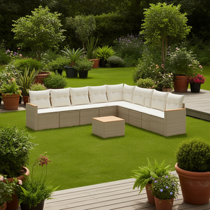 Ensemble de canapés de jardin beige en rotin PE tressé, coussins imperméables, design contemporain, mobilier d'extérieur - Product Image 2