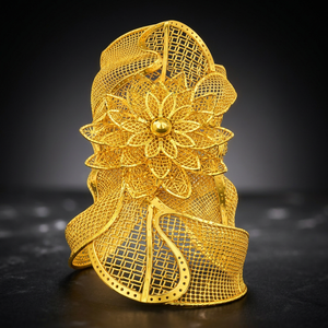 Wholesale Fashion Dubai Design Arabic <b>Bridal</b> Kada 14K18K24K Gold Plated Wide Kada Intricate Floral Openwork Turkish Kada Jewelry - Product Image 4
