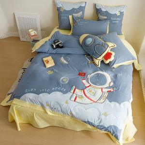 Juego de cama de algodón lavado de dibujos animados para niños, 4 Uds., oso amigable con la piel, Tigre, cama para niños, colorido, lindo y encantador - Product Image 1