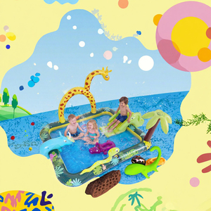 Piscina Inflable con Tobogán con Temática de Dinosaurios, Piscina de Agua de PVC para Niños, Fiesta de Verano al Aire Libre - Product Image 2