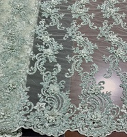 Nuevo Diseño de Tela de Encaje Francés 3D para Novias, con Pedrería Bordada a Mano, para Vestidos o Fiestas