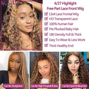 Peluca frontal de encaje 13x4 de <span class=keywords><strong>cabello</strong></span> humano resaltado, pelucas de <span class=keywords><strong>cabello</strong></span> humano de color para mujer, peluca con malla frontal ondulada de cuerpo rubio miel de 30 pulgadas - Product Image 2