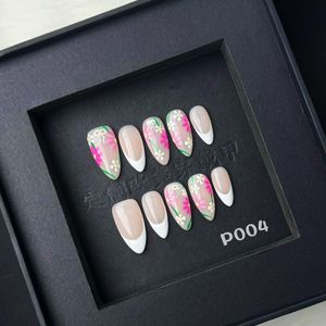 Uñas postizas talladas en almendra modelo francés de prensa de 10 piezas hechas a mano, accesorio de belleza de salón suave de alta calidad, uñas artificiales - Product Image 4
