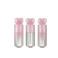 Tube de brillant à lèvres en plastique dégradé rose de 5 ml avec capuchon en forme de cœur, emballage de maquillage pour gloss, flacon de rouge à lèvres liquide