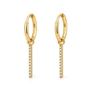 Gold Vermeil Sterling <b>Silver</b> <b>Huggie</b> Earrings – Sparkling Pave Bar Drop Design for Women - Product Image 2