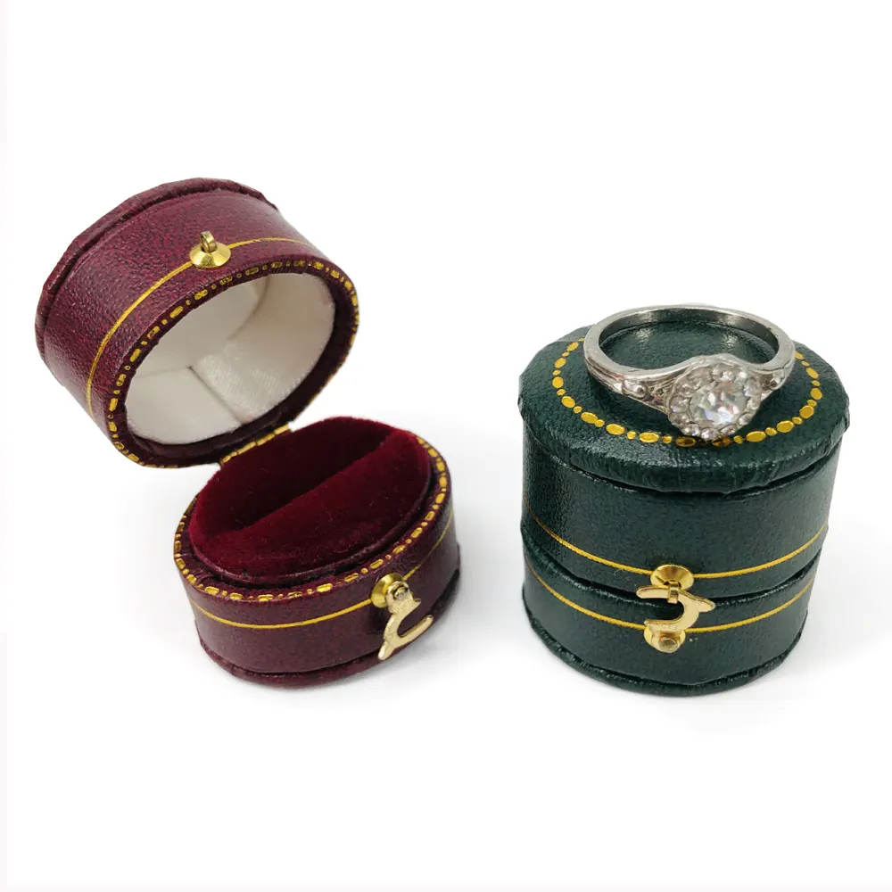 Vintage Verpackung Mit yüzük deri kullanılan nişan mücevherat özel ambalaj düğün boks halka kutusu satılık