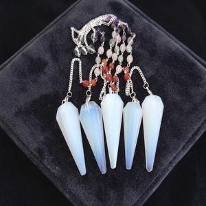 Kit de pendule en agate blanche naturelle polie en forme de goutte, fait main, avec 7 perles de cristal des chakras pour la guérison Reiki et la radiesthésie - Product Image 5