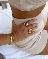 Trendiger Geometrischer Breiter Edelstahlring 18K Vergoldet Ozeanmuschel Wasserdichter Edelstahlschmuck für Damen Tägliches Tragen