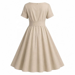 Gonna a Ruota in Lino Organico Naturale Beige Personalizzata di Lusso per Donna, Stile Retrò Vintage Anni '50 con Maniche <span class=keywords><strong>Barto</strong></span> Leader - Product Image 2