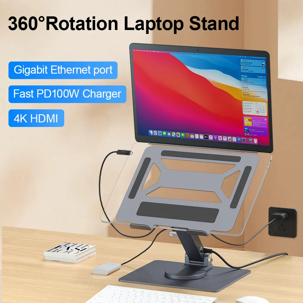 Più recente 4K Hdmi Usb mozzo in alluminio per Laptop portatile portatile ad angolo di altezza regolabile pieghevole supporto per Laptop con Docking Station