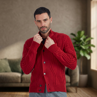 Herren Winter-Strickjacke mit Geflochtenen Knöpfen, Langarm-Pullover aus Kaschmir und Merinowolle, Anti-Pilling, Made in Italy, Rollkragen, ODM